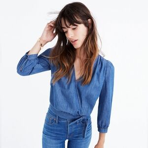 Madewell Blue Denim Wrap Top - Size XXS
